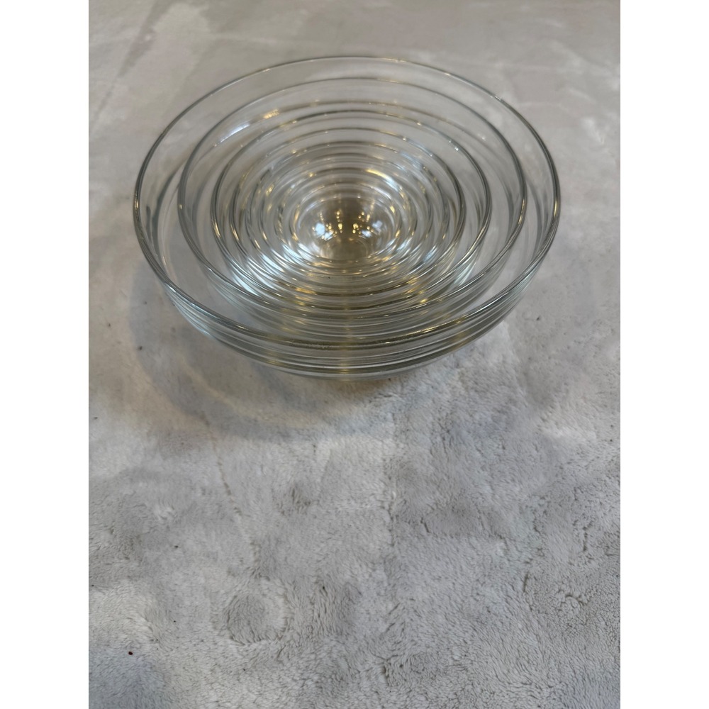 Arc France Clear Glass Nesting Mixing Prep Bowls Set of 8 Round Made in France
